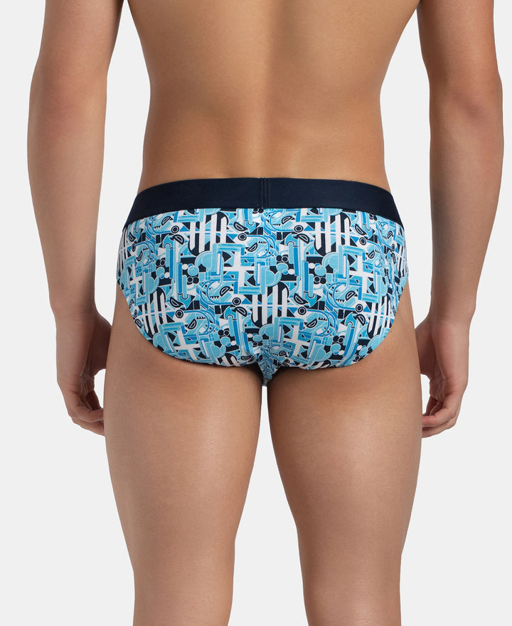 Super Combed Cotton Elastane Stretch Printed Brief with Ultrasoft Waistband - Navy Blue Grotto