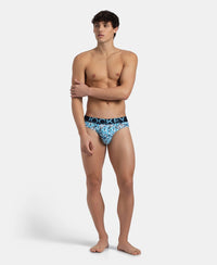 Super Combed Cotton Elastane Stretch Printed Brief with Ultrasoft Waistband - Navy Blue Grotto
