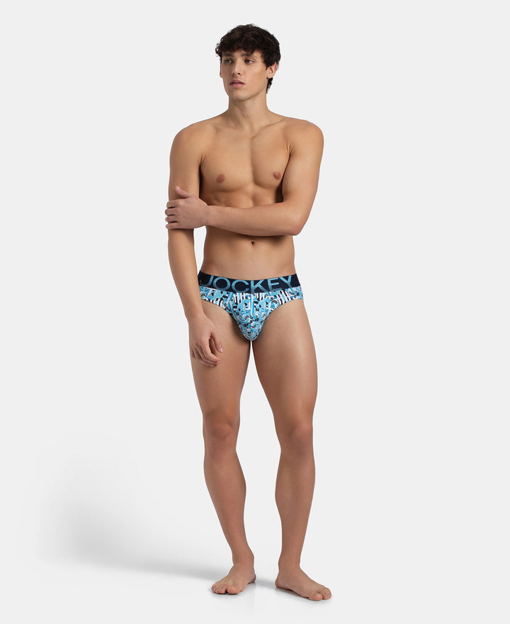 Super Combed Cotton Elastane Stretch Printed Brief with Ultrasoft Waistband - Navy Blue Grotto