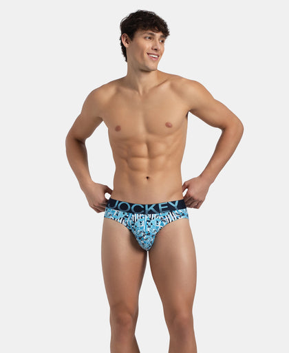 Super Combed Cotton Elastane Stretch Printed Brief with Ultrasoft Waistband - Navy Blue Grotto