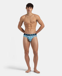 Super Combed Cotton Elastane Stretch Printed Brief with Ultrasoft Waistband - Navy Blue Grotto