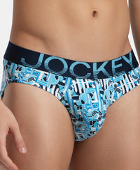 Super Combed Cotton Elastane Stretch Printed Brief with Ultrasoft Waistband - Navy Blue Grotto