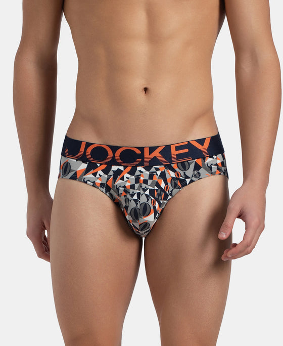 Super Combed Cotton Elastane Stretch Printed Brief with Ultrasoft Waistband - Navy Nasturtium