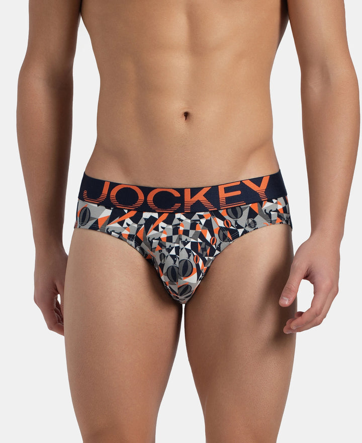 Super Combed Cotton Elastane Stretch Printed Brief with Ultrasoft Waistband - Navy Nasturtium