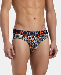 Super Combed Cotton Elastane Stretch Printed Brief with Ultrasoft Waistband - Navy Nasturtium