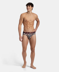 Super Combed Cotton Elastane Stretch Printed Brief with Ultrasoft Waistband - Navy Nasturtium