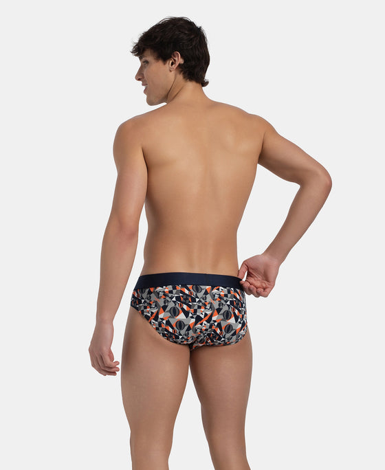 Super Combed Cotton Elastane Stretch Printed Brief with Ultrasoft Waistband - Navy Nasturtium