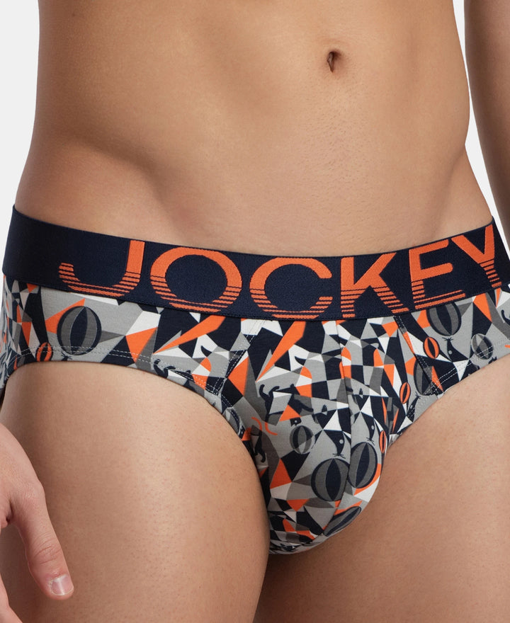 Super Combed Cotton Elastane Stretch Printed Brief with Ultrasoft Waistband - Navy Nasturtium