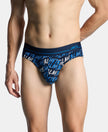 Super Combed Cotton Elastane Stretch Printed Brief with Ultrasoft Waistband - Navy & Daphne