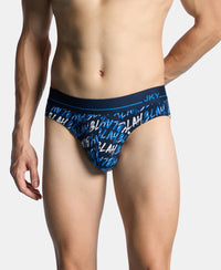 Super Combed Cotton Elastane Stretch Printed Brief with Ultrasoft Waistband - Navy & Daphne