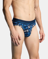 Super Combed Cotton Elastane Stretch Printed Brief with Ultrasoft Waistband - Navy & Daphne