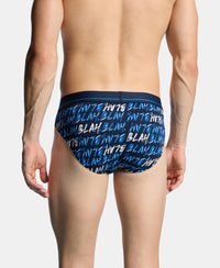 Super Combed Cotton Elastane Stretch Printed Brief with Ultrasoft Waistband - Navy & Daphne