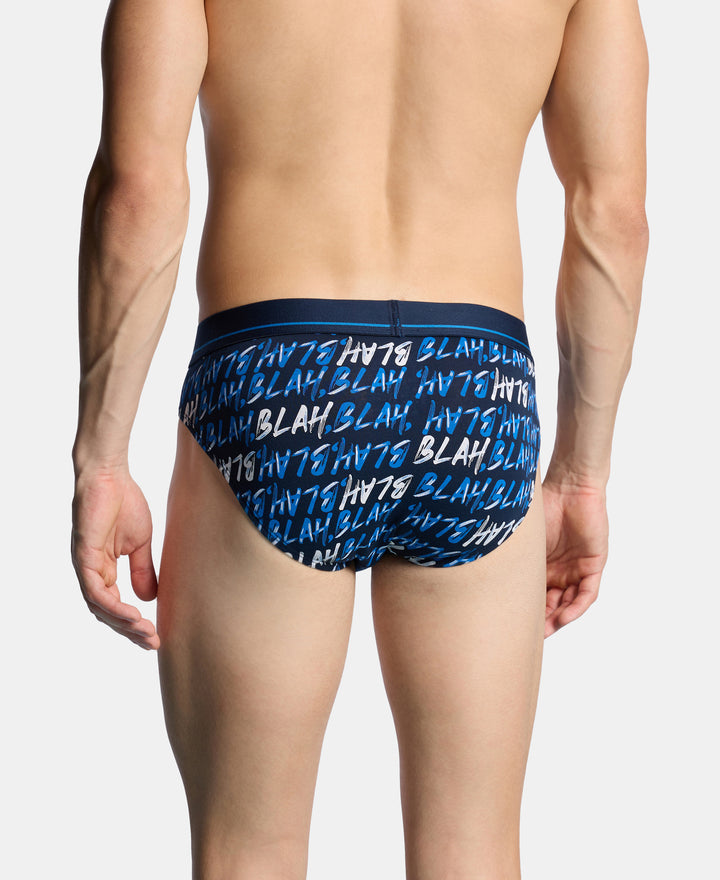 Super Combed Cotton Elastane Stretch Printed Brief with Ultrasoft Waistband - Navy & Daphne