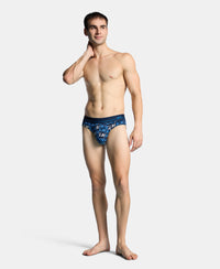 Super Combed Cotton Elastane Stretch Printed Brief with Ultrasoft Waistband - Navy & Daphne