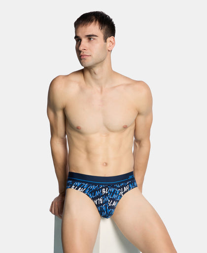 Super Combed Cotton Elastane Stretch Printed Brief with Ultrasoft Waistband - Navy & Daphne