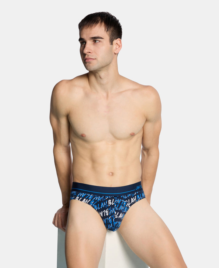 Super Combed Cotton Elastane Stretch Printed Brief with Ultrasoft Waistband - Navy & Daphne