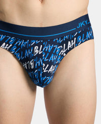 Super Combed Cotton Elastane Stretch Printed Brief with Ultrasoft Waistband - Navy & Daphne