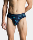 Super Combed Cotton Elastane Stretch Printed Brief with Ultrasoft Waistband - Navy & Turquoise