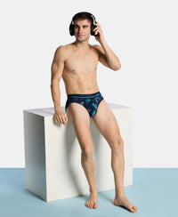 Super Combed Cotton Elastane Stretch Printed Brief with Ultrasoft Waistband - Navy & Turquoise