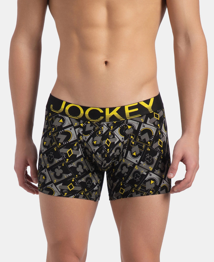 Super Combed Cotton Elastane Stretch Printed Trunk with Ultrasoft Waistband - Black Empire Yellow
