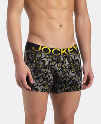 Super Combed Cotton Elastane Stretch Printed Trunk with Ultrasoft Waistband - Black Empire Yellow