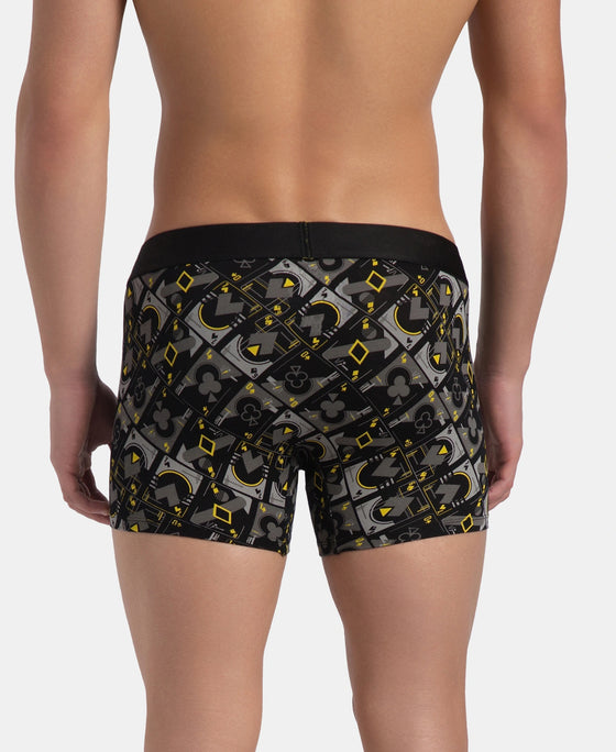 Super Combed Cotton Elastane Stretch Printed Trunk with Ultrasoft Waistband - Black Empire Yellow