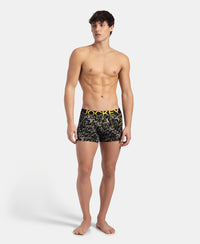 Super Combed Cotton Elastane Stretch Printed Trunk with Ultrasoft Waistband - Black Empire Yellow