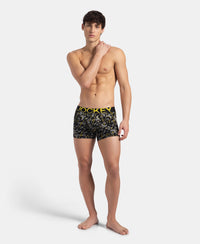 Super Combed Cotton Elastane Stretch Printed Trunk with Ultrasoft Waistband - Black Empire Yellow