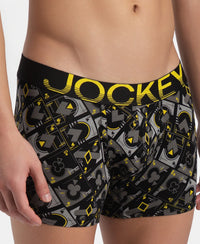 Super Combed Cotton Elastane Stretch Printed Trunk with Ultrasoft Waistband - Black Empire Yellow