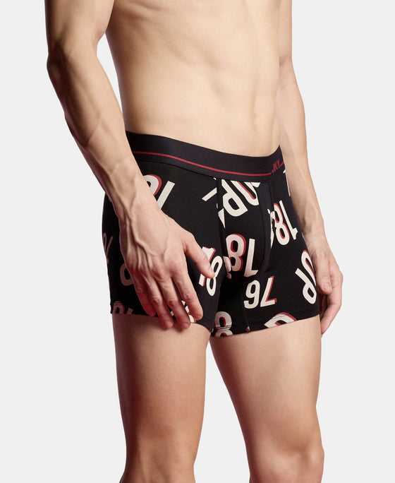 Super Combed Cotton Elastane Stretch Printed Trunk with Ultrasoft Waistband - Black & Red