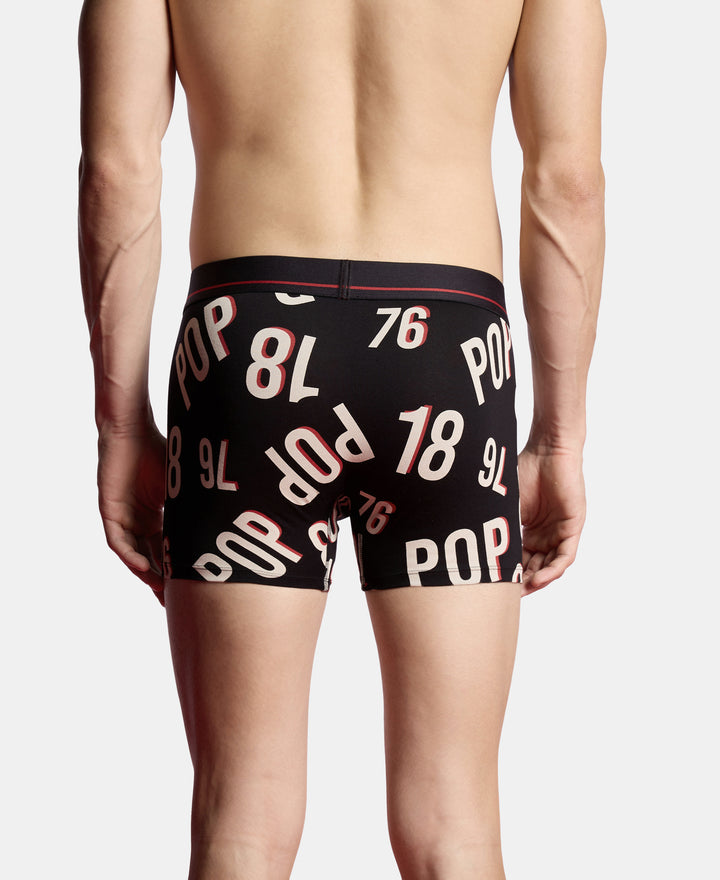 Super Combed Cotton Elastane Stretch Printed Trunk with Ultrasoft Waistband - Black & Red