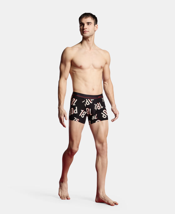Super Combed Cotton Elastane Stretch Printed Trunk with Ultrasoft Waistband - Black & Red