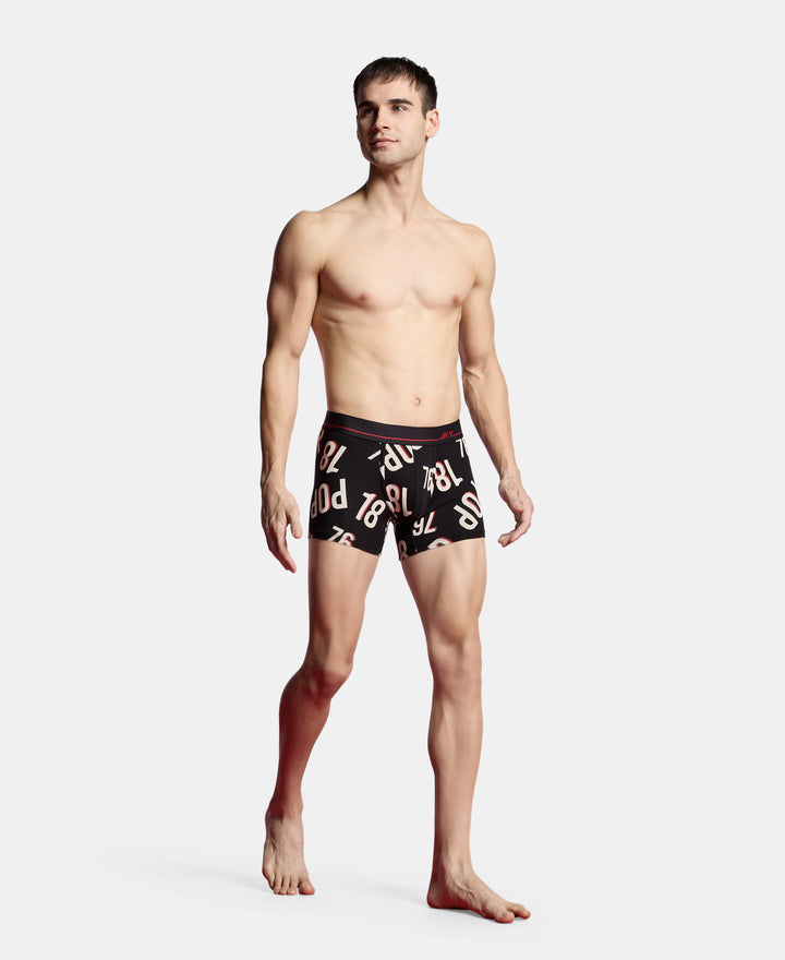 Super Combed Cotton Elastane Stretch Printed Trunk with Ultrasoft Waistband - Black & Red