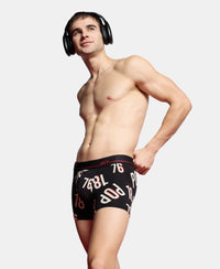 Super Combed Cotton Elastane Stretch Printed Trunk with Ultrasoft Waistband - Black & Red