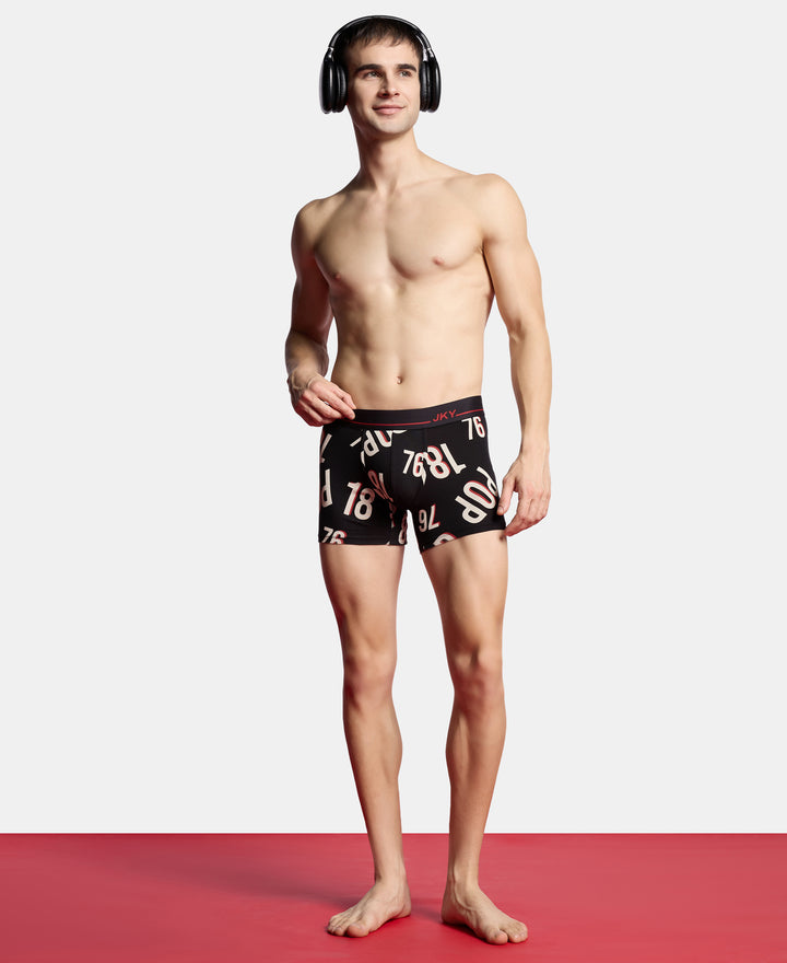 Super Combed Cotton Elastane Stretch Printed Trunk with Ultrasoft Waistband - Black & Red