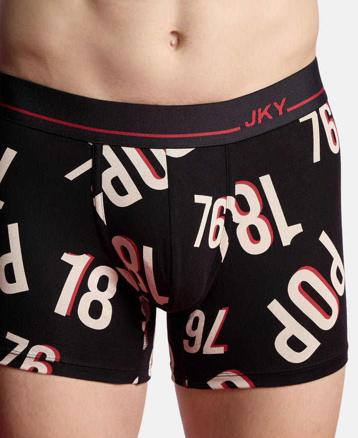 Super Combed Cotton Elastane Stretch Printed Trunk with Ultrasoft Waistband - Black & Red