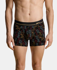 Super Combed Cotton Elastane Stretch Printed Trunk with Ultrasoft Waistband - Black & Yellow