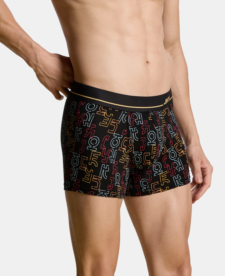 Super Combed Cotton Elastane Stretch Printed Trunk with Ultrasoft Waistband - Black & Yellow