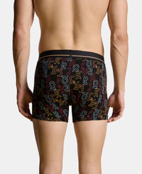 Super Combed Cotton Elastane Stretch Printed Trunk with Ultrasoft Waistband - Black & Yellow