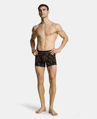 Super Combed Cotton Elastane Stretch Printed Trunk with Ultrasoft Waistband - Black & Yellow