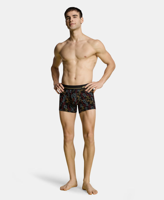 Super Combed Cotton Elastane Stretch Printed Trunk with Ultrasoft Waistband - Black & Yellow