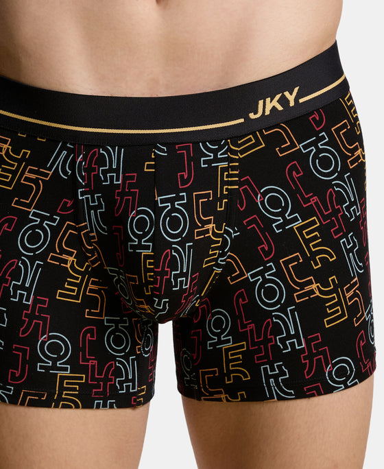 Super Combed Cotton Elastane Stretch Printed Trunk with Ultrasoft Waistband - Black & Yellow