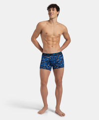 Super Combed Cotton Elastane Stretch Printed Trunk with Ultrasoft Waistband - Black Sky Diver
