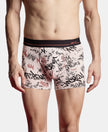 Super Combed Cotton Elastane Stretch Printed Trunk with Ultrasoft Waistband - Moon Beam, Black & Bossa Nova