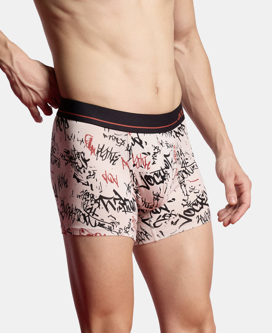 Super Combed Cotton Elastane Stretch Printed Trunk with Ultrasoft Waistband - Moon Beam, Black & Bossa Nova
