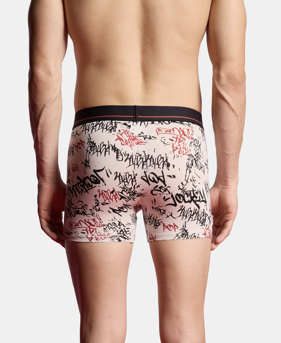 Super Combed Cotton Elastane Stretch Printed Trunk with Ultrasoft Waistband - Moon Beam, Black & Bossa Nova