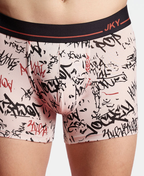 Super Combed Cotton Elastane Stretch Printed Trunk with Ultrasoft Waistband - Moon Beam, Black & Bossa Nova