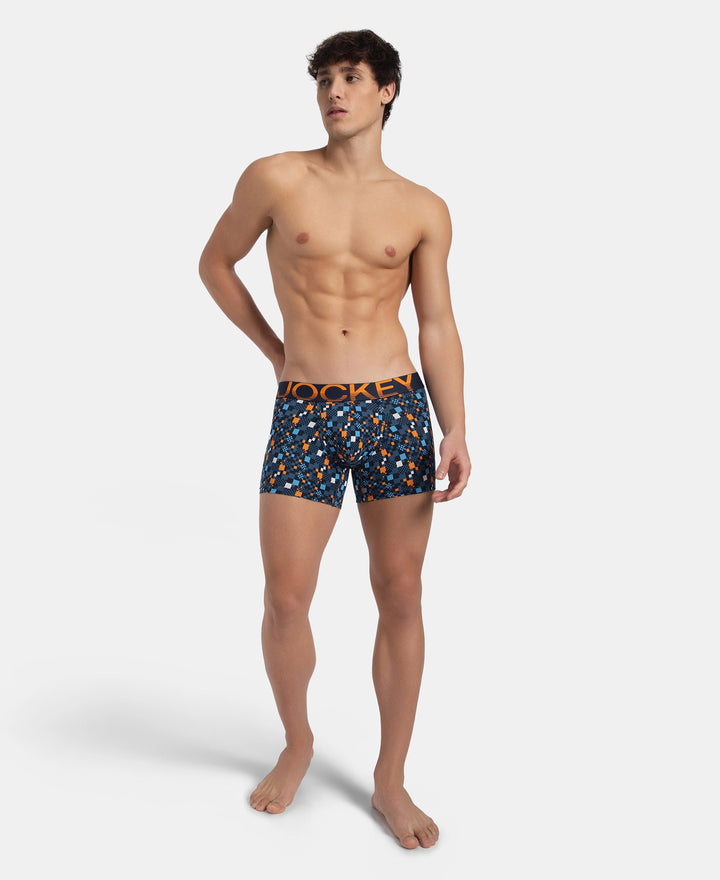 Super Combed Cotton Elastane Stretch Printed Trunk with Ultrasoft Waistband - Navy Autumn Glory
