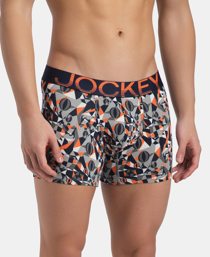 Super Combed Cotton Elastane Stretch Printed Trunk with Ultrasoft Waistband - Navy Nasturtium