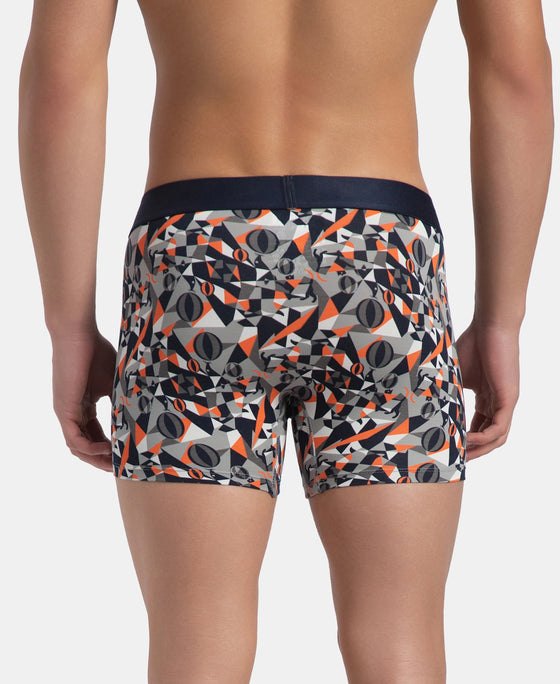 Super Combed Cotton Elastane Stretch Printed Trunk with Ultrasoft Waistband - Navy Nasturtium